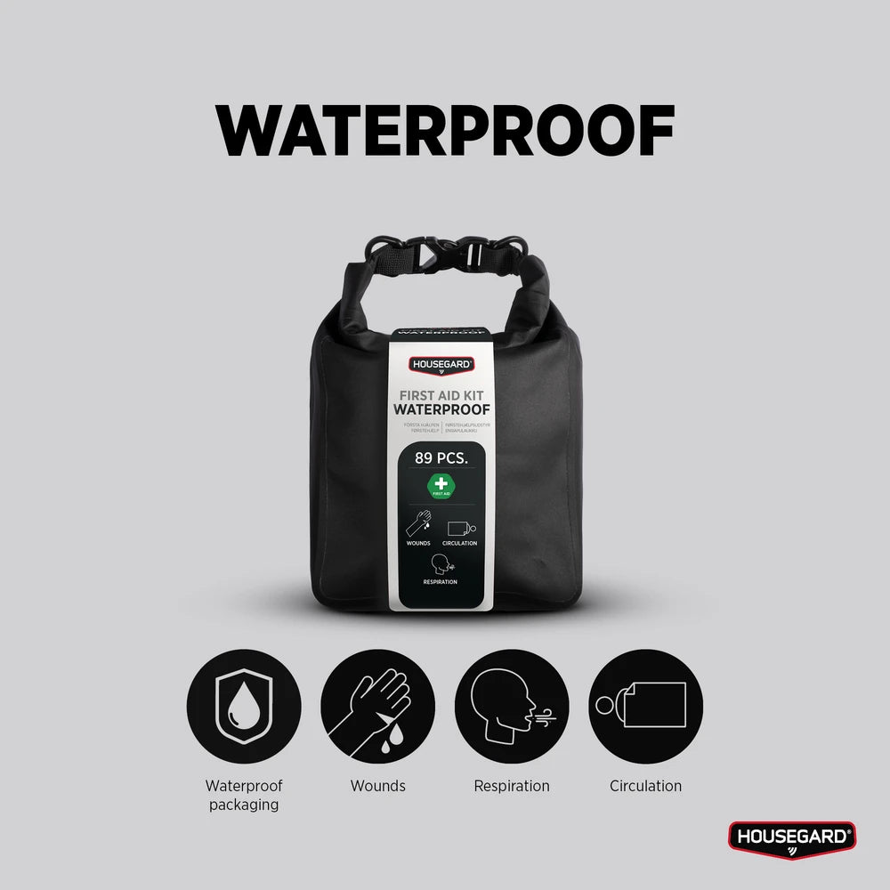 "Housegard Waterproof ensiapulaukku – vesitiivis punainen ensiapupakkaus"